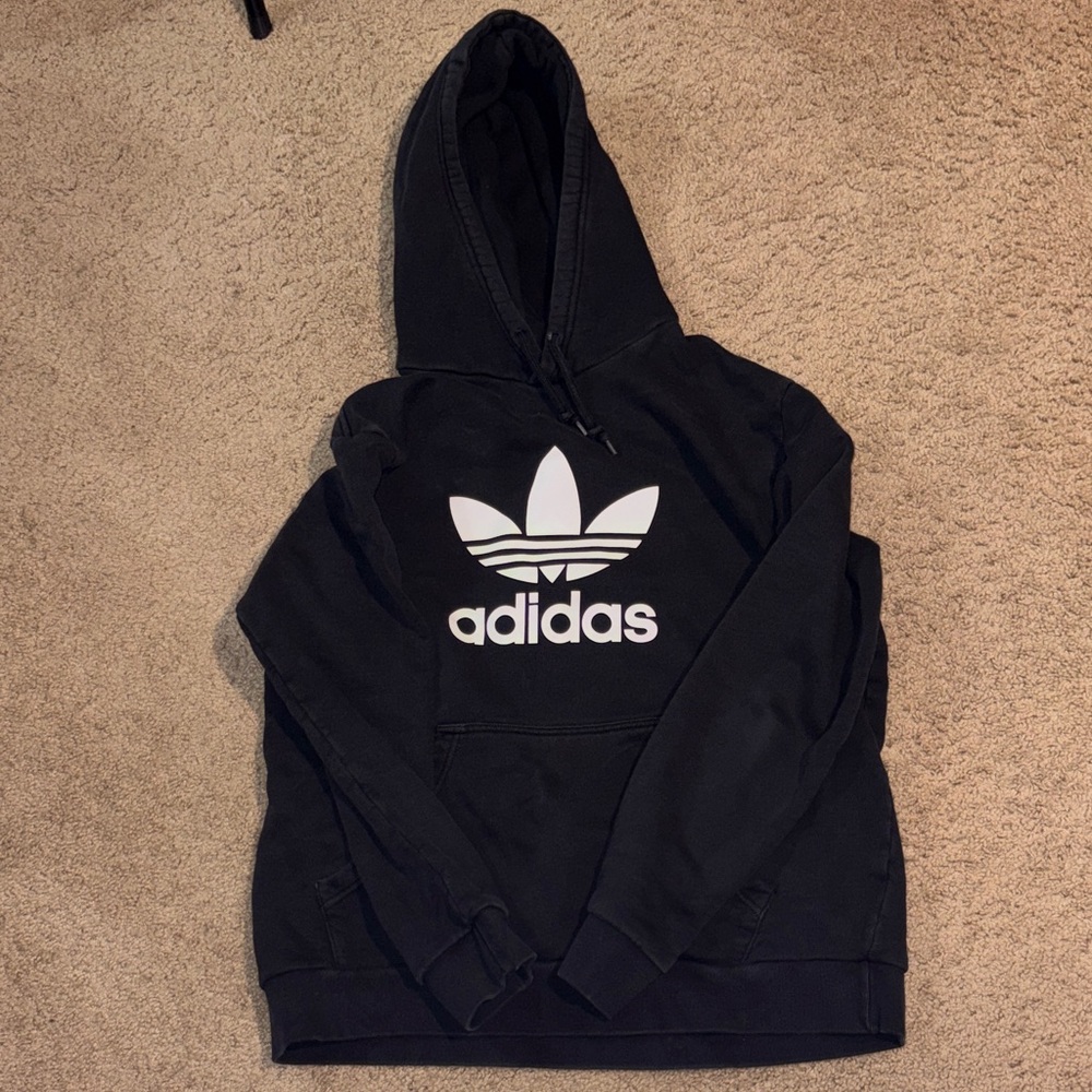 Adidas Black Hoodie with White Trefoil Logo